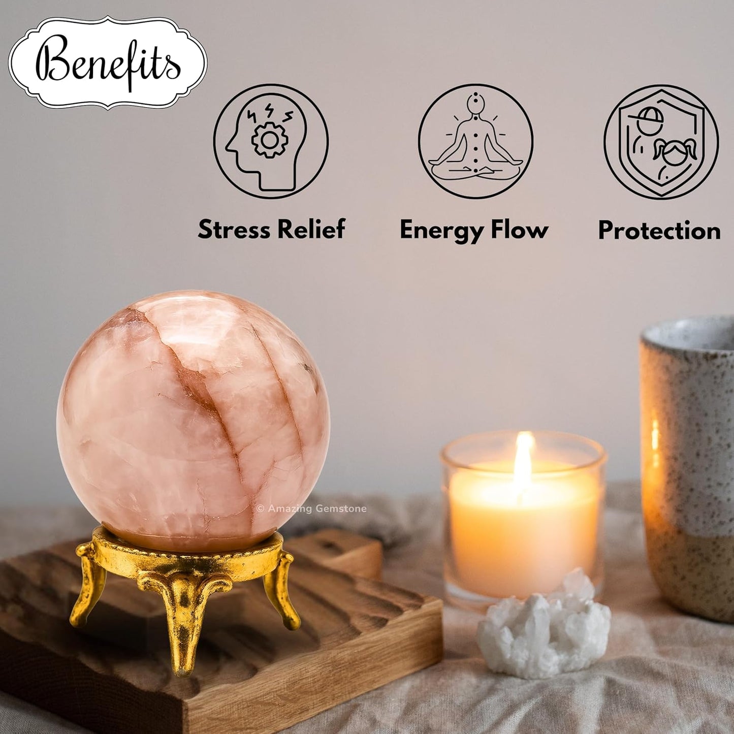 Amazing Gemstone Red Hematoid Quartz Crystal Ball with Stand - 2 Inches Crystal Sphere Meditation Balls for Witchcraft and Decorative Balls