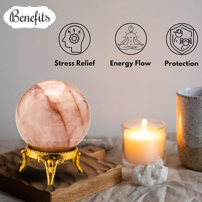 Amazing Gemstone Red Hematoid Quartz Crystal Ball with Stand - 2 Inches Crystal Sphere Meditation Balls for Witchcraft and Decorative Balls