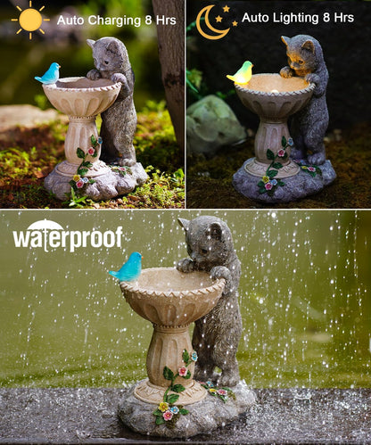 Nacome Cat Birdbath Garden Decor: Outdoor Statues Ornaments for Outside Decorations Yard Art Lawn Porch Patio Balcony - Birthday Gifts Choice for Mom Grandma Women Lover