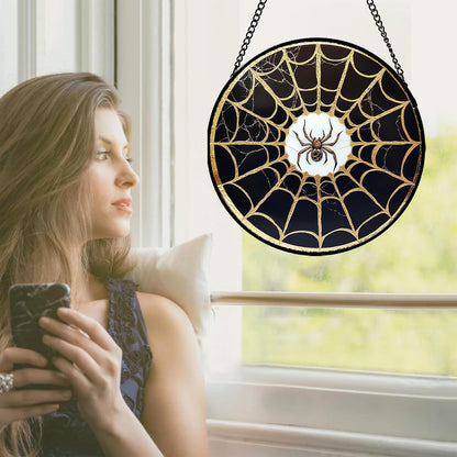 Stained Glass Window Hanging - Black Gold Spider Suncatcher for Door Terrace Garden Home Decor Halloween Sun Catcher Christmas Birthday Gifts for Lovers Women Men Dad Mom Nana 6.3 in
