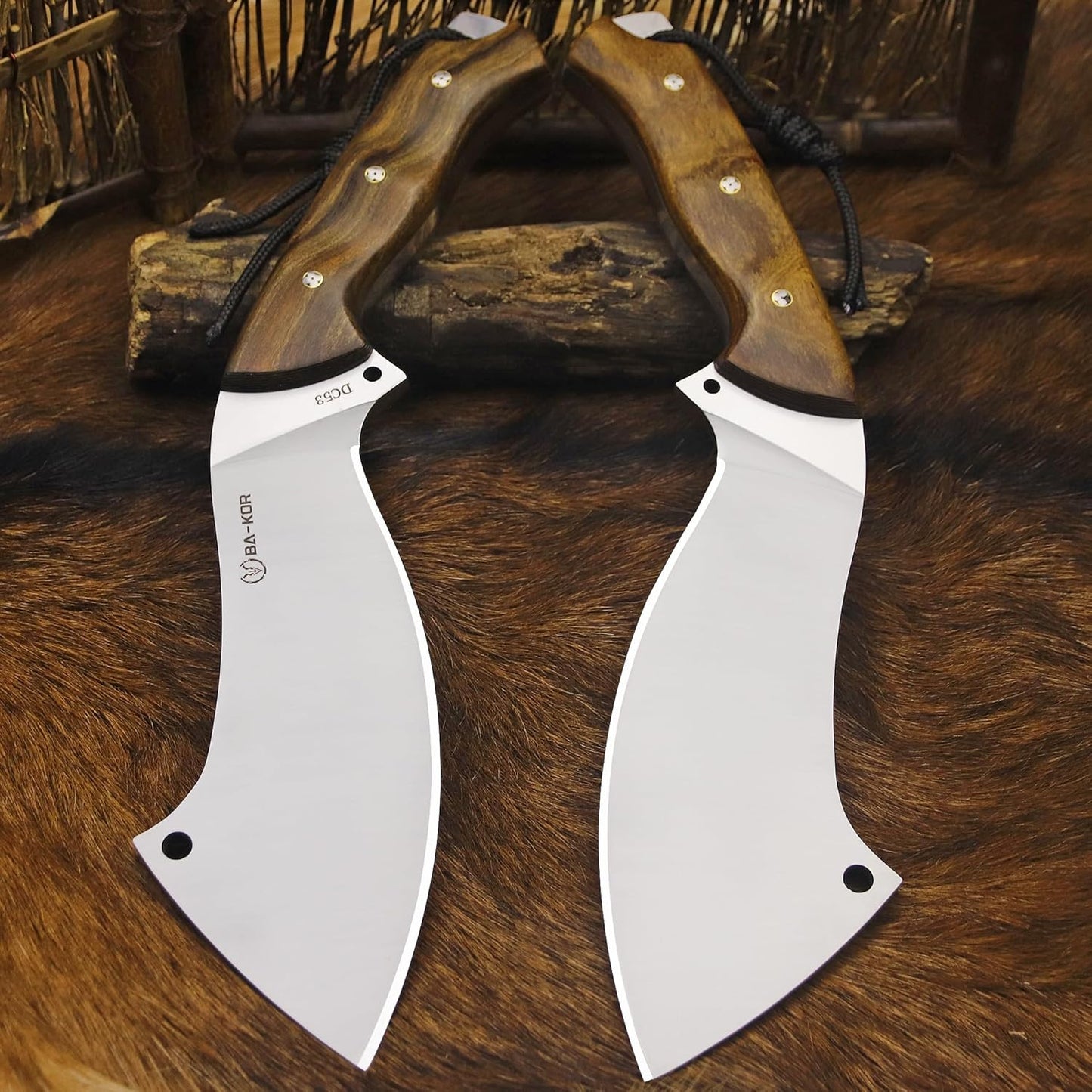 BA-KOR USA (Savior III) 8mmDC53 steel 35CM (14 ") full Tang fixed knife with leather sheath and (5.9 ") ceria ignition head, suitable for outdoor hunting, camping, clearing, adventure, fishing, EDC, BBQ (BA-K0d(8mm))