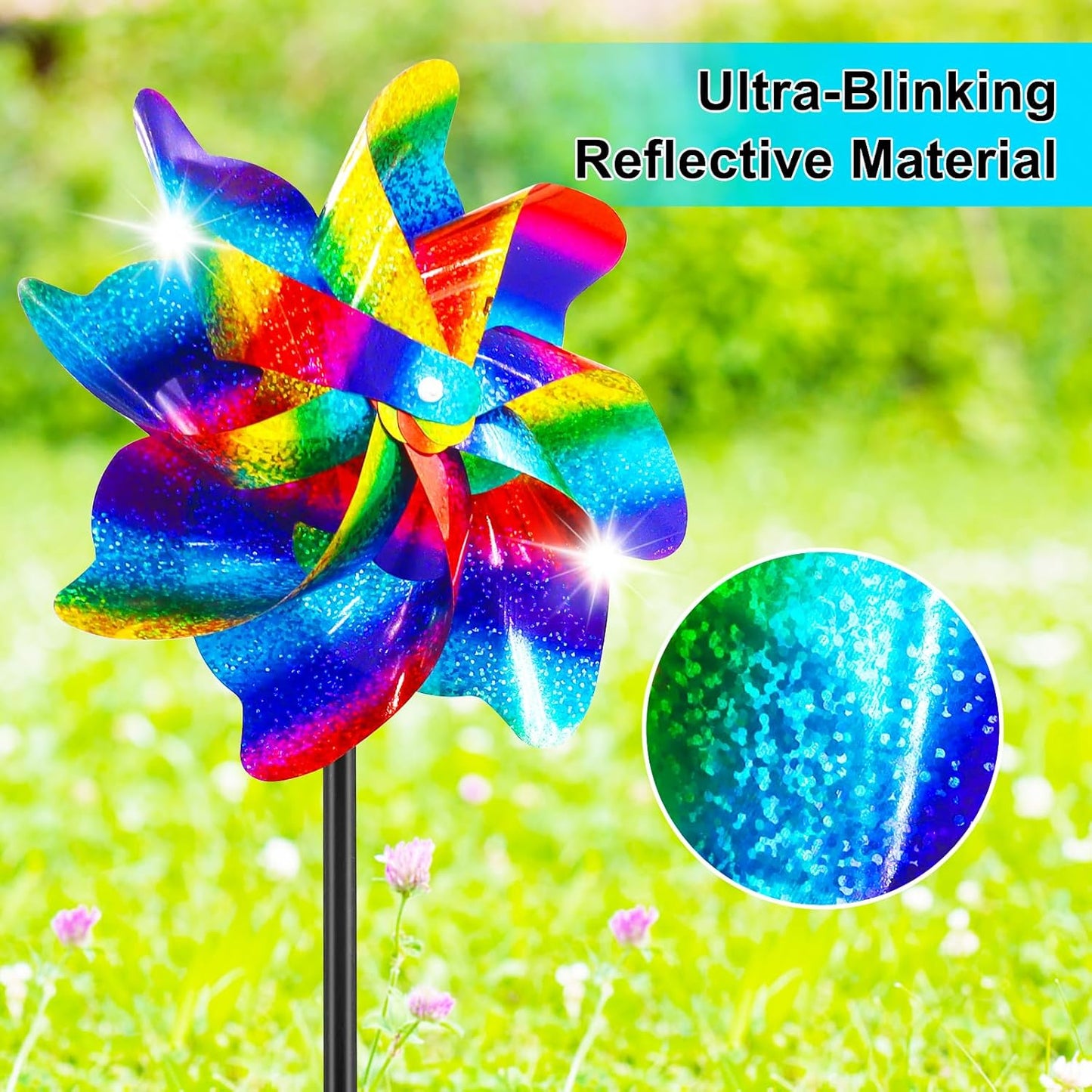10 Packs Rainbow Pinwheels Outdoor Wind Spinners Pin Wheel Windmills Sparkly Gradient Scare Birds Animal Away Wheel Spinners Yards Garden Decor