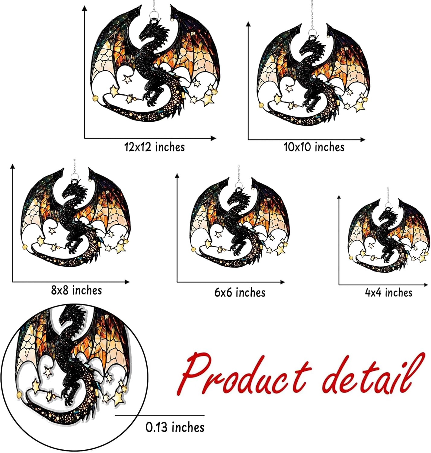 Fantasy Dragon Acrylic Suncatcher Stained Glass Effect Window Car Hanging Christmas Ornament Indoor Outdoor Decor Garden Sun Catcher Panel Gifts for Dragon Lover for Women Mom Grandma