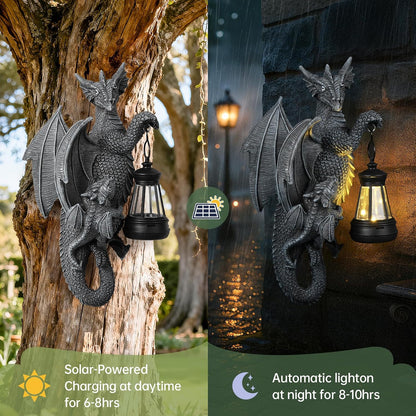 Solar Garden Decor Dragon Tree Hugger Garden Statues Lawn Ornaments for Outside Balcony Yard Whimsical Art Outdoor,Medieval Fantasy Halloween Decor