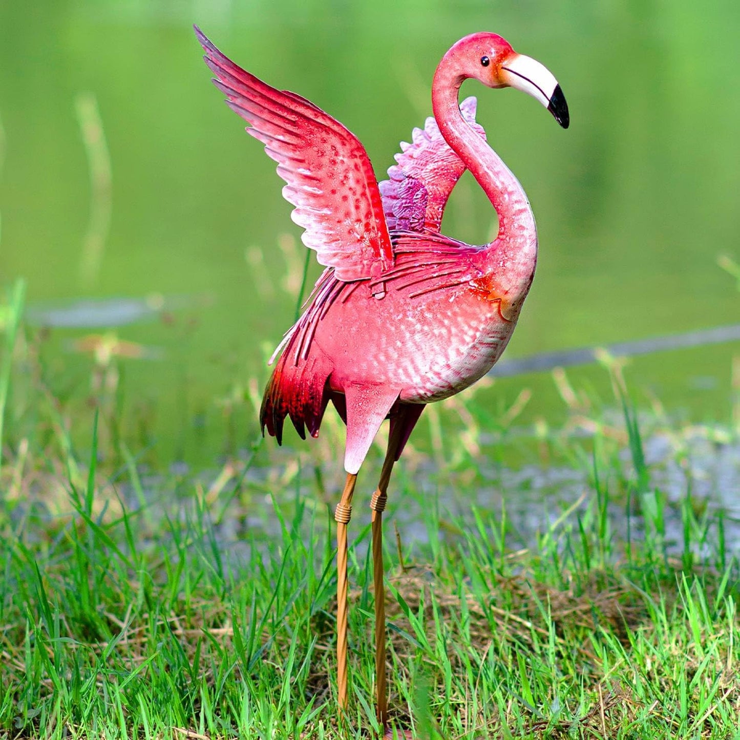 Garden Flamingo Statues and Sculptures, Outdoor Metal Bird Yard Art, Pink Flamingos Lawn Ornament for Patio Backyard Porch Decorations