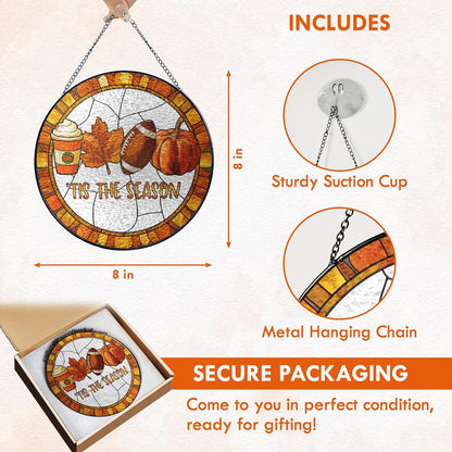 FLAGWIX Fall Decorations for Home - Stained Glass Window Hanging 8in - Autumn Sun Catchers Indoor Window, Fall Gifts for Women Men, Thanksgiving Decorations Sun Catcher, Thanksgiving Gifts for Mom Dad