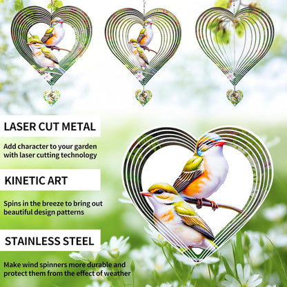 3D Hummingbird Heart Wind Spinner for Outdoor Decor, Stainless Steel Hanging Wind Sculpture, Garden Gifts for Mom, Mother’s Day, Rustproof Metal Yard Art for Patio, Porch, and Bird Lovers