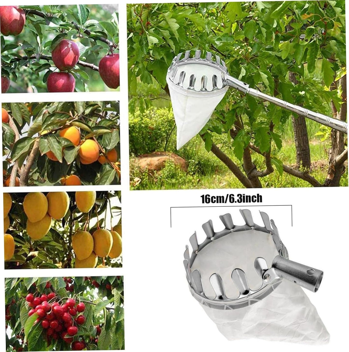 Fruit Picking Tool Fruit Picker with Storage Bag 6.30inch Diameter Portable Round Orange Pear Lemon Harvester Picking Tool Picks for Home Garden Farm Orchard