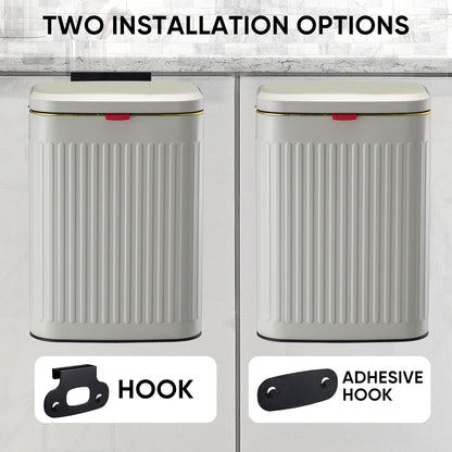 2.11Gallon 8L Carbon Steel Trash Can Door Compost Bin Wall Mounted 2 Ways Sliding Lid Compost Bin Countertop Kitchen Hanging Cabinet Door Trash Bin Metal Garbage Bin Cubo de Basura Ivory