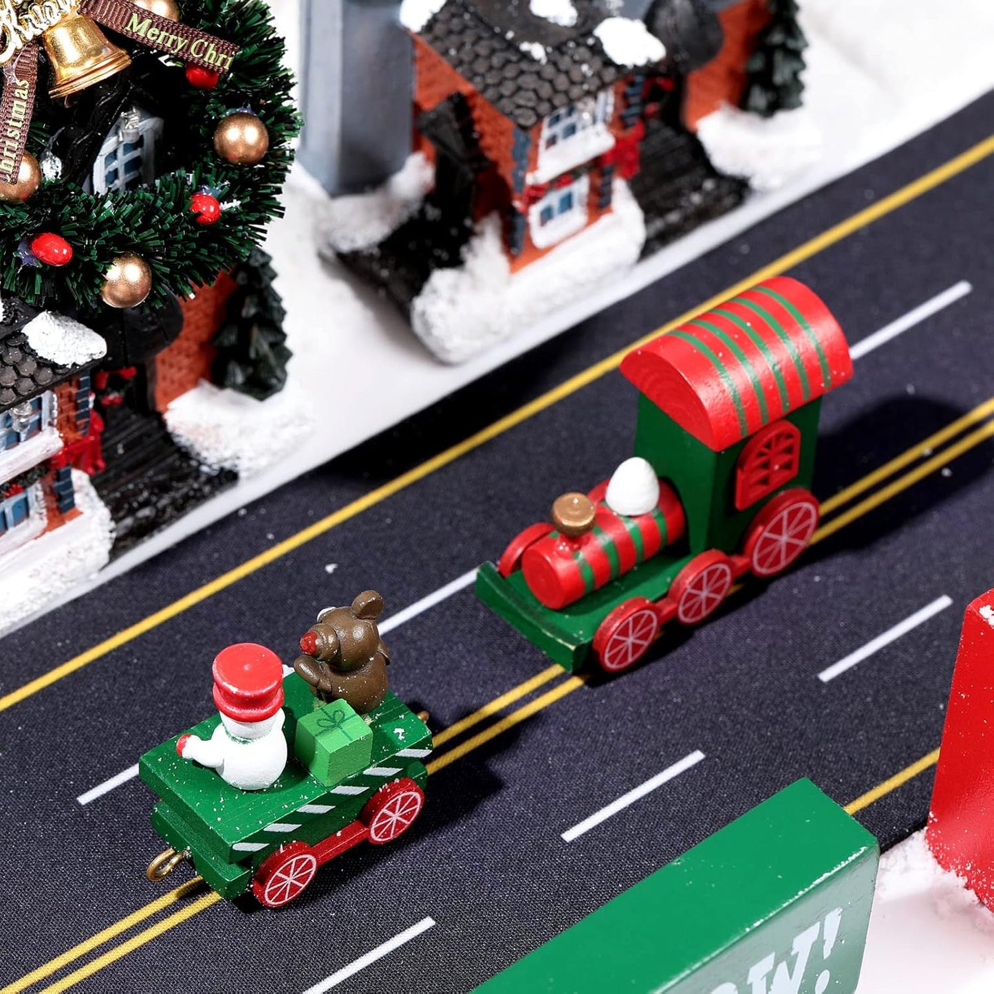 Marspark Christmas Village Accessories 5 x 50 Inch Christmas Miniature Road Village Street Mat Xmas Snow Street Decorations for Little Landscape(Road Style)