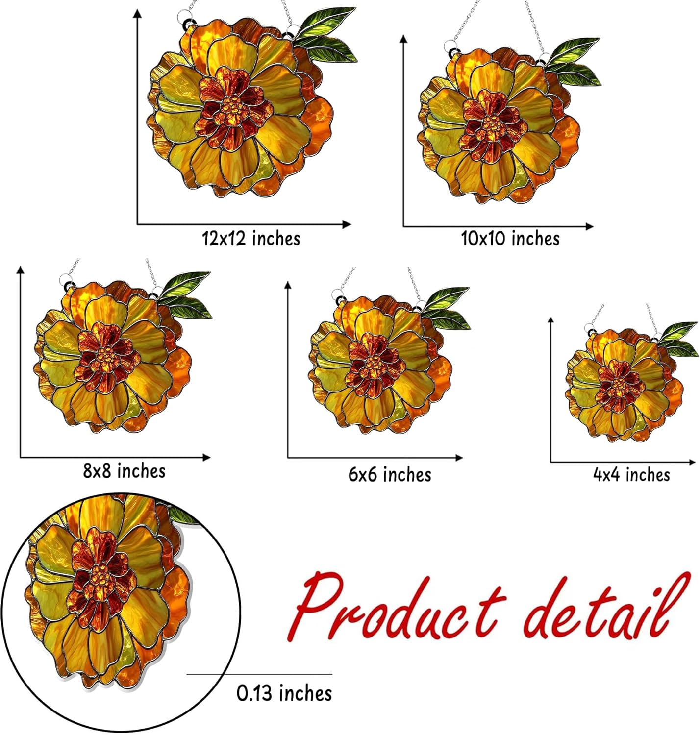 Marigold October Birth Month Flower Acrylic Suncatcher Stained Glass Effect Window Car Hanging Christmas Ornament Indoor Outdoor Decor Garden Sun Catcher Panel Flower Lover Gift for Women Mom Grandma