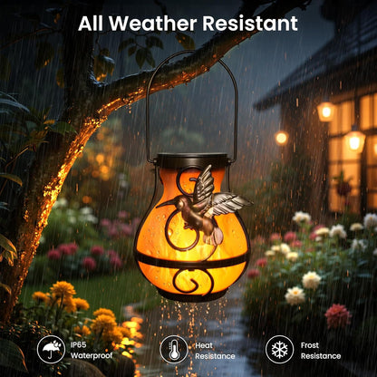 X-PREK 2 Pack Solar Lanterns Outdoor Waterproof Hummingbird Hanging Solar Lantern Flickering Flame Lights Solar Powered Lamps Garden Patio Porch Decoration(Plastics)
