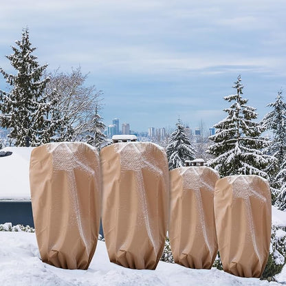 4 Pcs Plant Covers Freeze Protection Reusable Plant Protector with Zipper and Drawstring, Winter Bush Covers Freeze Protection from Cold Sun Frost Wind(Brown)