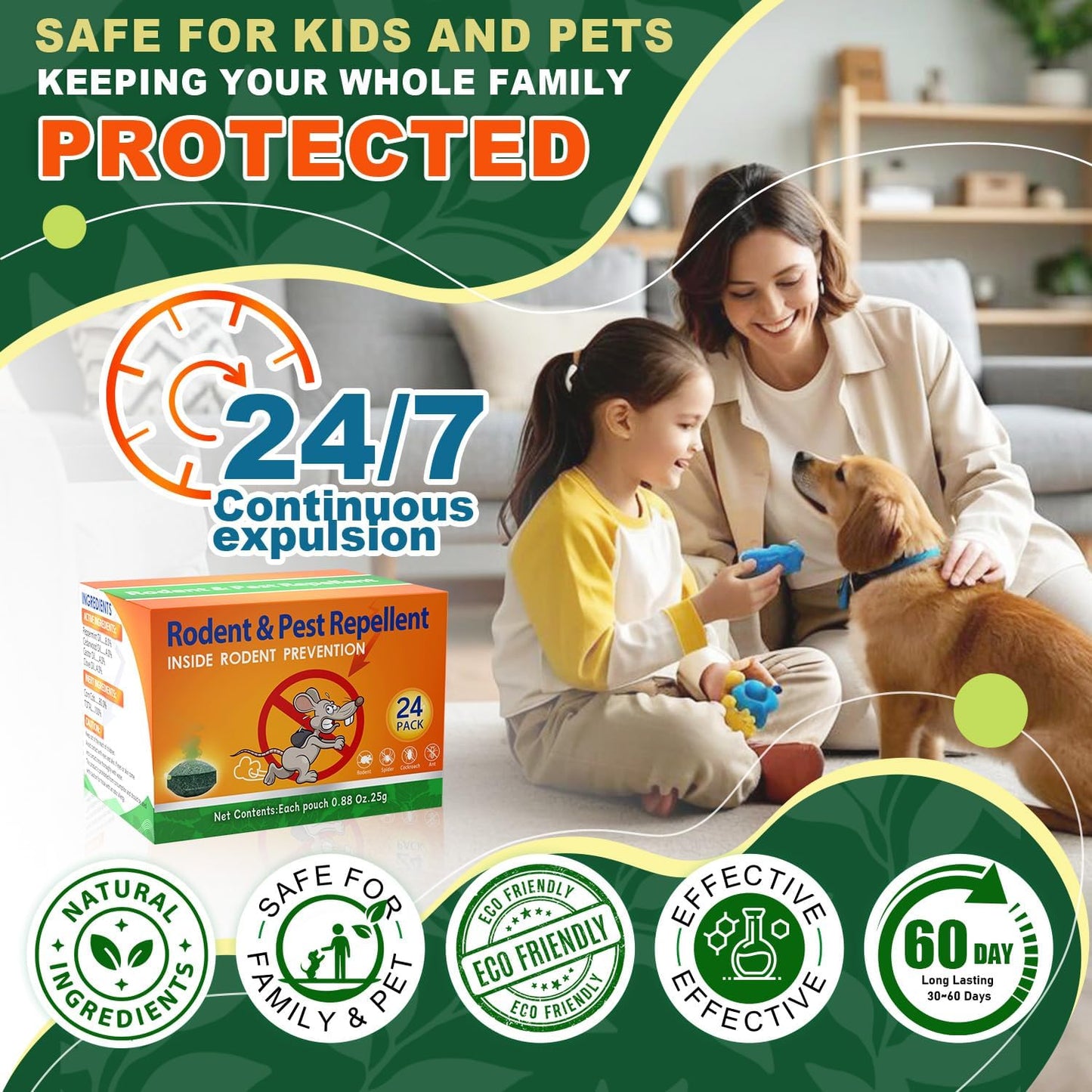 Rodent Mouse Repellent Indoor Outdoor - Peppermint Oil to Repel Mice Mole and Rats, Bug Insect Spider Repellent Pouches, Pest Control Natural Deterrent Safe for Pets & Family 24 Packs