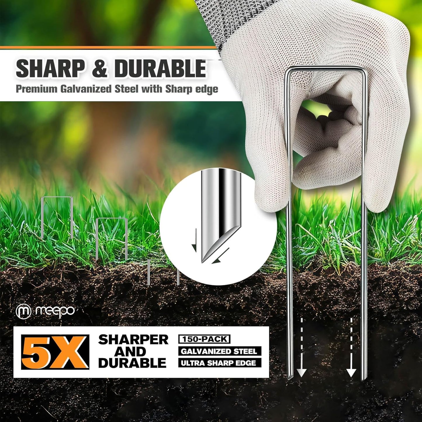 Garden Stakes, 150-Piece 6 Inch Never Rust Galvanized Landscape Staples, 5X Sharper Durable Stakes for Gardening, Tent, Weed Barrier, Outdoor Yard Decoration, Plant Cover