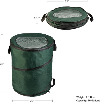 Wakeman Outdoor Trash Can - 46-Gallon Collapsible Garbage Can with 3 Stakes - Pop Up Trash Bin for Camping, Storage, or Yard Waste Outdoors (Green)