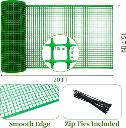 PotatoLife Plastic Wire Mesh Fence, Balcony Fence for Baby and Pets, Safety Fence, Stair Protector, Poultry, Garden, Tree Support, Durable Material, Free Zip Ties (Green, 15.7'' x 20')