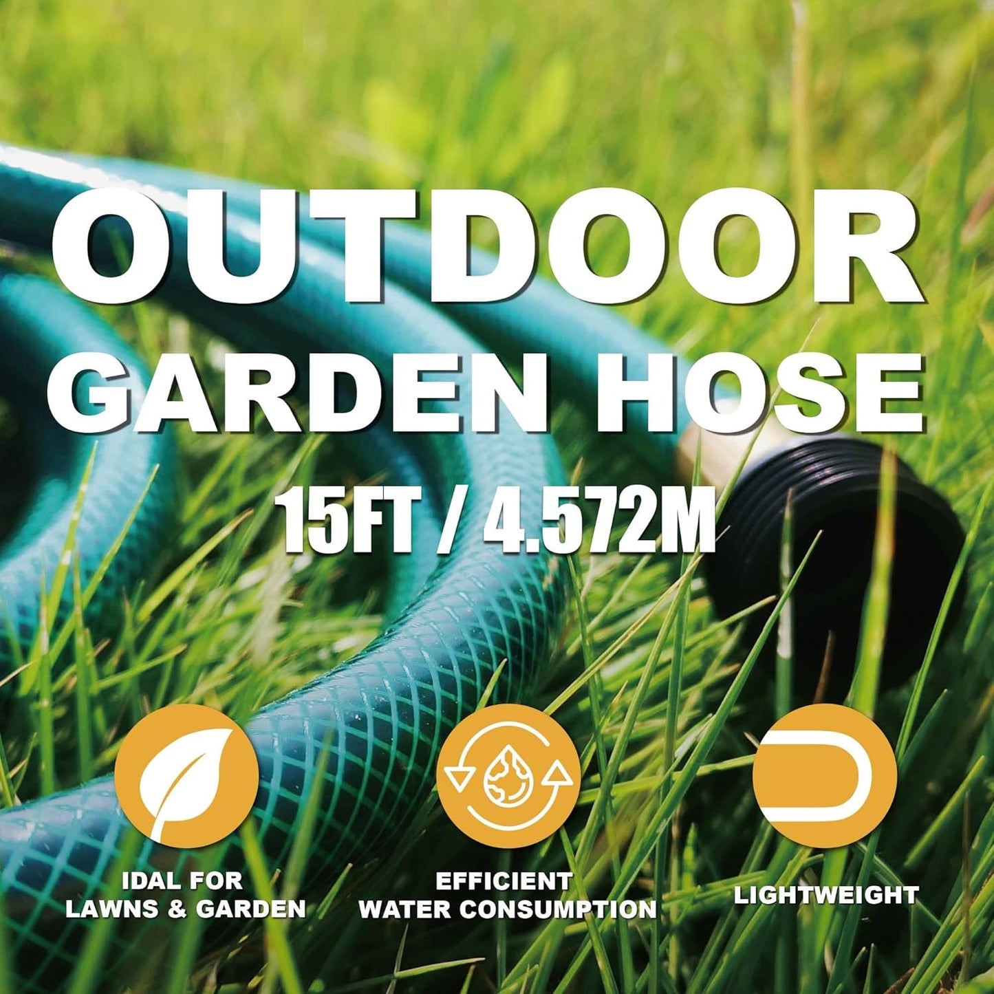 Garden Hose Durable for Patio Cleaner: Heavy Duty 15 FT 1/2 Inch PVC Hose with GHT Fittings for High-Pressure Watering Tasks