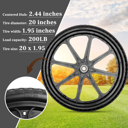 Upgraded 20x1.95" Flat Free Tires Compatible with rubber-maid Wheelbarrow Wheels, 20" Flat Free Tires with 3/4" Bearing Replacement for Cart Wheels/Big Wheel Utility Carts(3/4" Bearing)