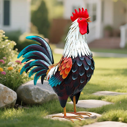 Metal Rooster Decor,Yard Chicken Decorations,Outdoor Garden Statues, Metal Chicken Sculpture for Backyard Patio Kitchen Decor & Lawn Ornaments