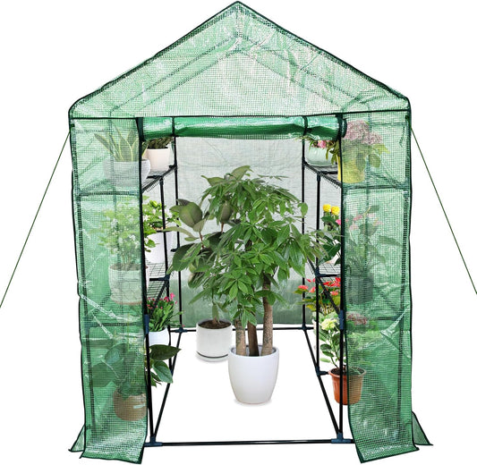Greenhouse for Outdoors,Walk in 3-Tier 6 Shelves Green House w/ Roll-Up Zippered Door Anchors and Ropes,Waterproof & UV Protected Plant Garden Hot House for Garden Patio Backyard,57 x 57 x 76''