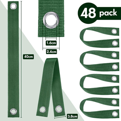 48 Pcs 15.74 Inches Tree Straps for Staking with Grommet Heavy Duty Young Tree and Plant Supports Stakes for Guying Staking Newly Planted Sapling Straight and Hurricane Protection(Green)