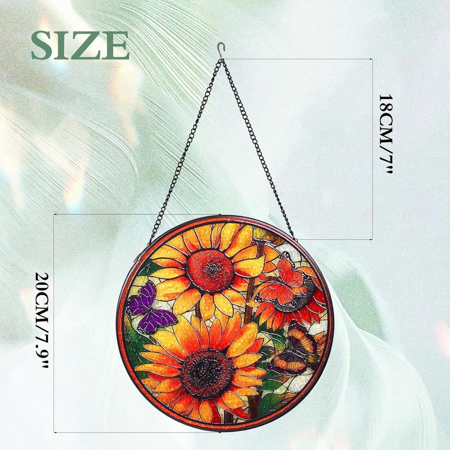 Sunflowers Handmade Stained Glass Window Hanging Suncatcher with Chain - 7.9" Outdoor/Indoor Art Decor for Home Garden, Wedding, Mother's, Valentine's & Christmas Ornaments Present