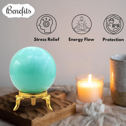 Amazing Gemstone Amazonite Crystal Ball with Stand - 2" Inches Crystal Sphere Meditation Balls for Witchcraft and Decorative Balls