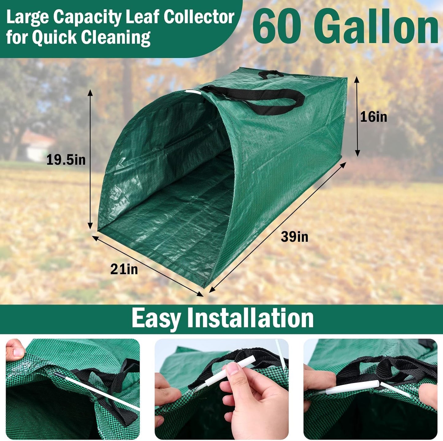 60 Gallon Leaf Collector,Collapsible Lawn & Leaf Bag,Heavy Leaves Pick up Tool Reusable Yard Waste Bags,Large Yard Dustpan Type Garden Bag for Leaves,Debris,Grass,Clippings,Lawn Trash