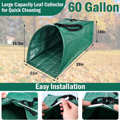 60 Gallon Leaf Collector,Collapsible Lawn & Leaf Bag,Heavy Leaves Pick up Tool Reusable Yard Waste Bags,Large Yard Dustpan Type Garden Bag for Leaves,Debris,Grass,Clippings,Lawn Trash