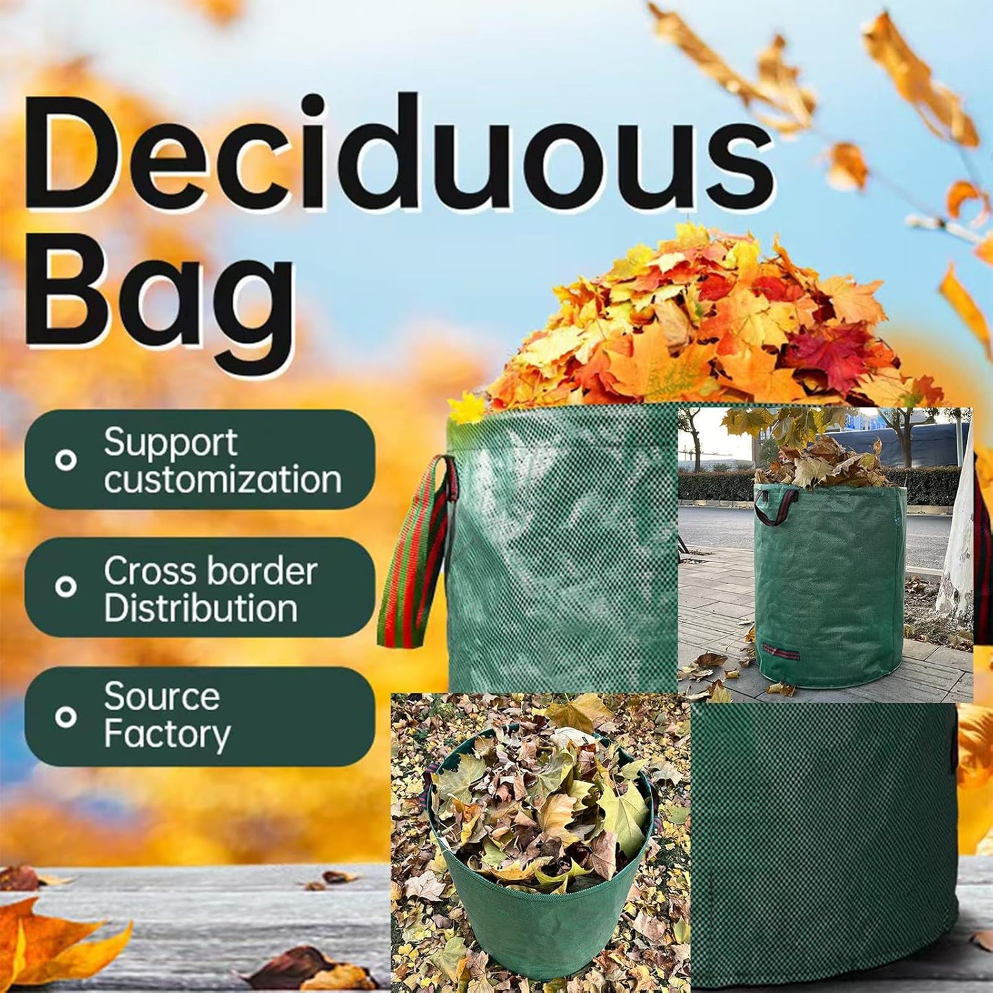 Reusable Yard Waste bags,Collapsible Leaf Bag with Gardening Gloves,Yard Debris Collapsible Bag With 4 Handles, for Leaves, Lawn Debris & Grass Clippings (14Gallon)