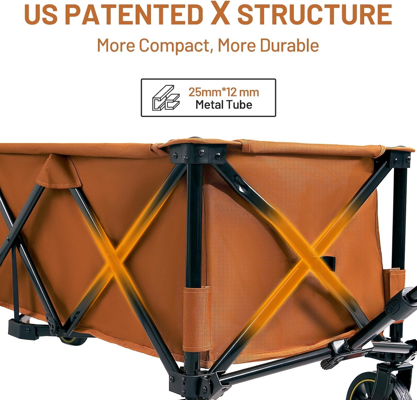 Timber Ridge 51.2'' Extended Collapsible Wagon Cart with Brakes and Cargo Net, 500LBS Heavy Duty Foldable Utility Wagon with Adjustable Handle, 400L Capacity Portable Cart for Camping Sports, Orange