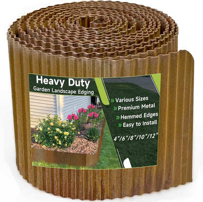 Corrugated Garden Edging, 6"×10Ft Pre-Rusted Landscape Edging & Lawn Edging Border, Metal Garden Border for Flower Beds, Garden，Lawn，Raised Beds & Tree Surrounds