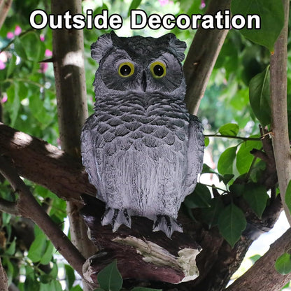 Owl Statue Figurine Home Decoration, Hand-Painted Owl on Branch, Waterproof, Fade-Proof Sculpture for Garden, Patio, Home Decor Statue (Gray)