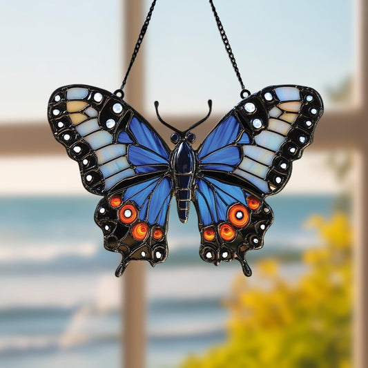 Blue Butterfly Acrylic Suncatcher Stained Glass Effect Window Car Hanging Christmas Ornament Indoor