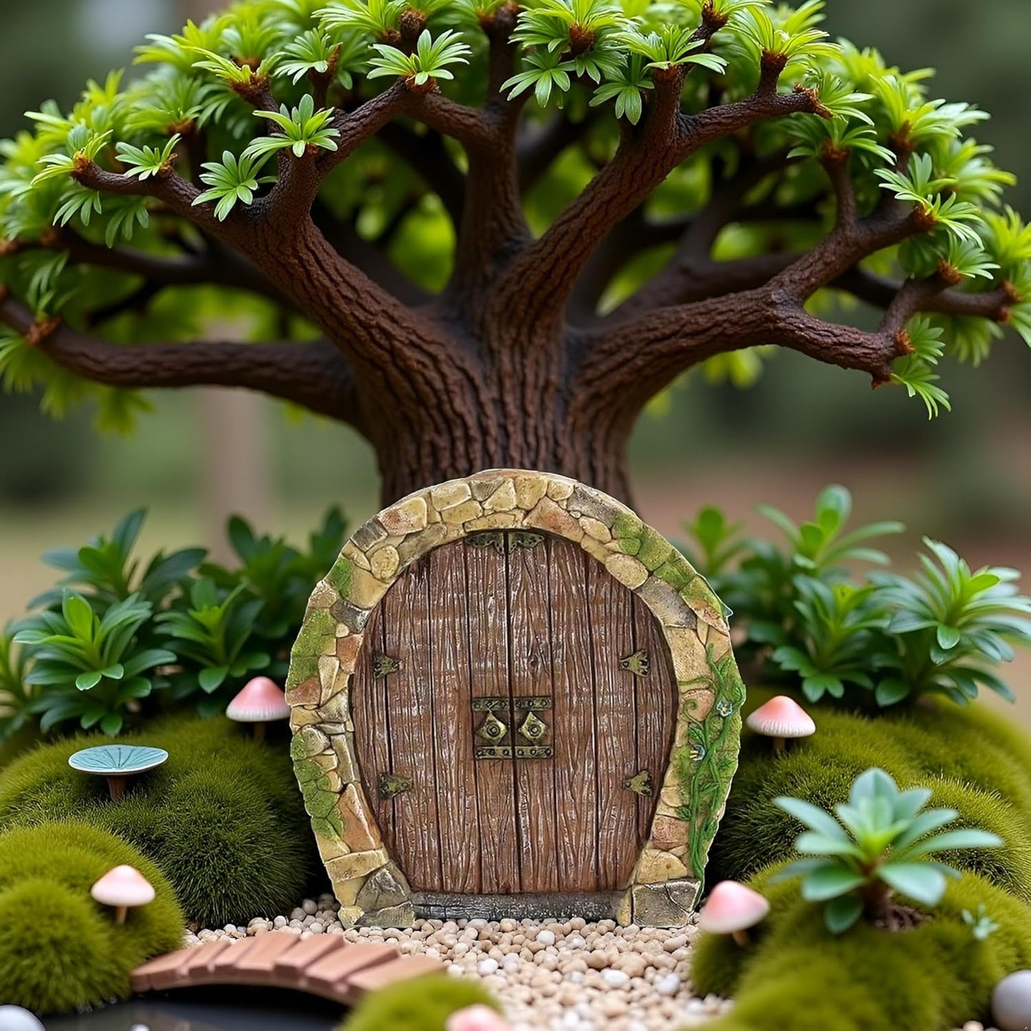 Brown Mini Fairy Garden Door for Tree, 3D Miniature Fairy Door, Bonsai Terrarium Micro Landscape Decoration Accessories, Garden Miniatures
