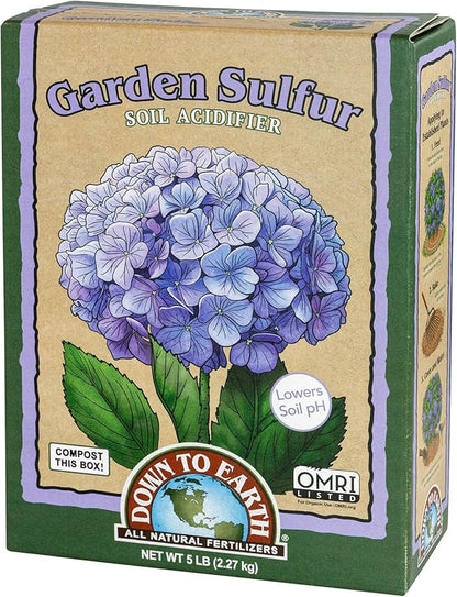 Down to Earth Garden Sulfur Soil Acidifier, 5 lb for Hydrangeas, Berries, Evergreens, Soil pH Adjuster