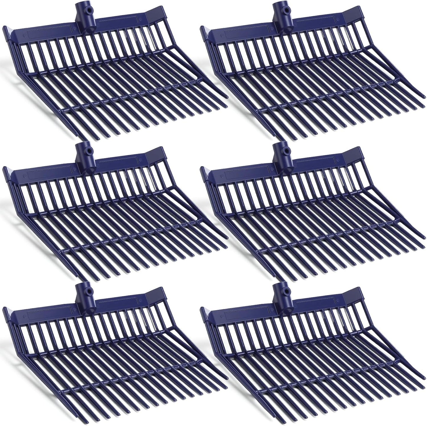 Lasnten 6 Pcs Manure Fork Replacement Head, 18 Tines Pitchfork Head with Screws and Nuts, Horse Manure Rake for Picking up Grass and Hay (Navy)