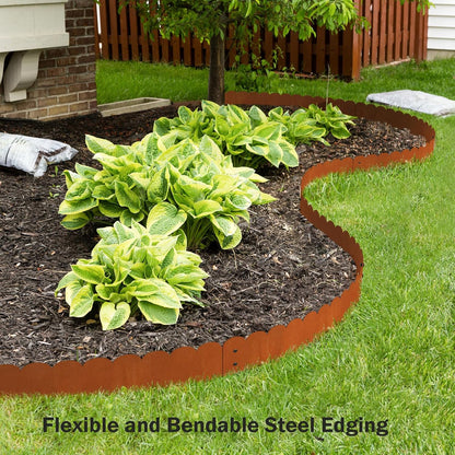 Cor Ten Steel Landscape Edging 6 Inch Tall X L 40 Inch, Rustic Bendable Metal Edging for Landscaping, Garden, Lawn, Flower Beds, Yard| DIY Rust-Resistant Scalloped Garden Border(Total 20ft.)