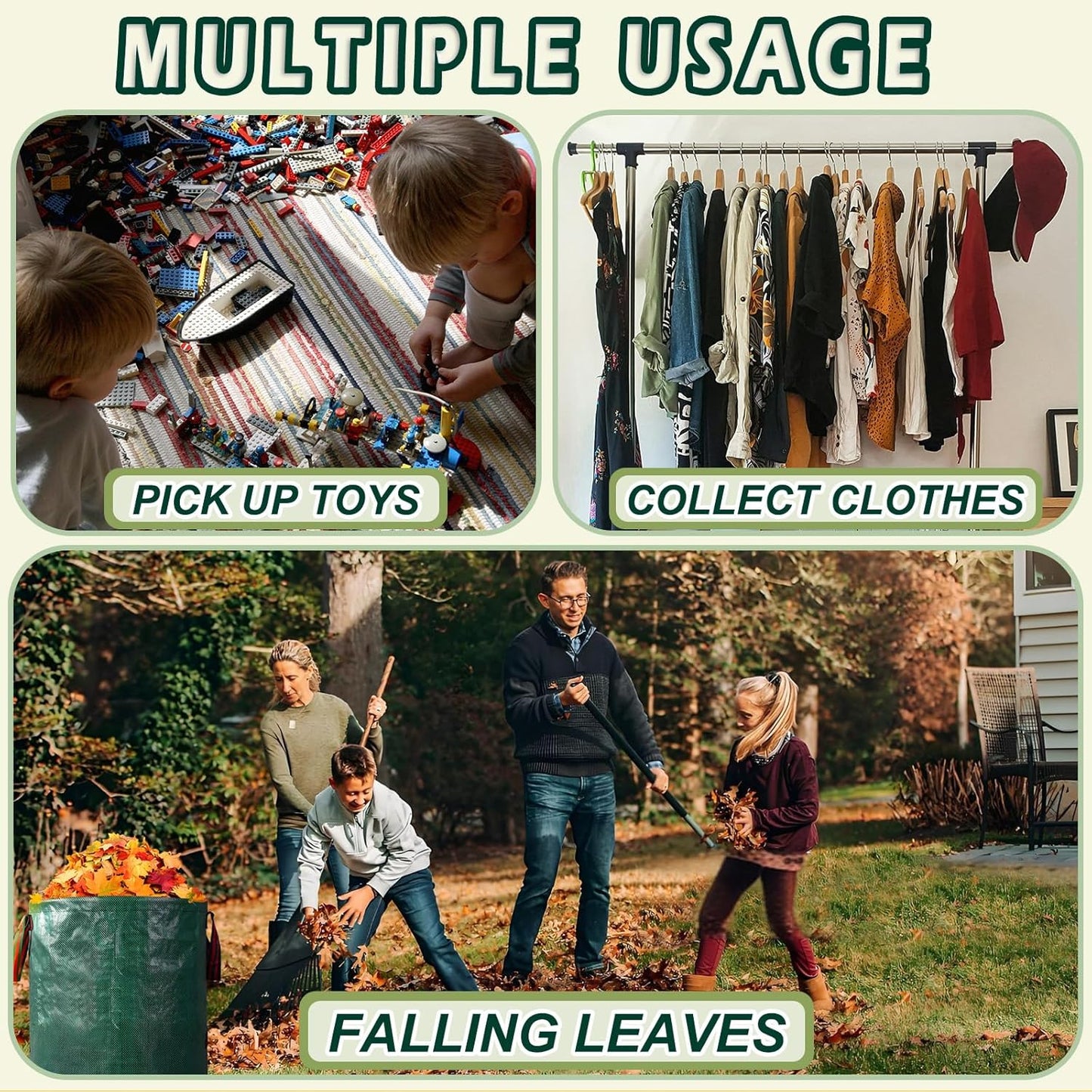Reusable Yard Waste Bags, 72 Gallon Lawn and Leaf Bags, 6 Pack Garden Weed Bag, Standable&Collapsible Outdoor Trash Bags with 4 Handles, Camping Yard Recycling Heavy Duty Bags with 2 Pair of Gloves