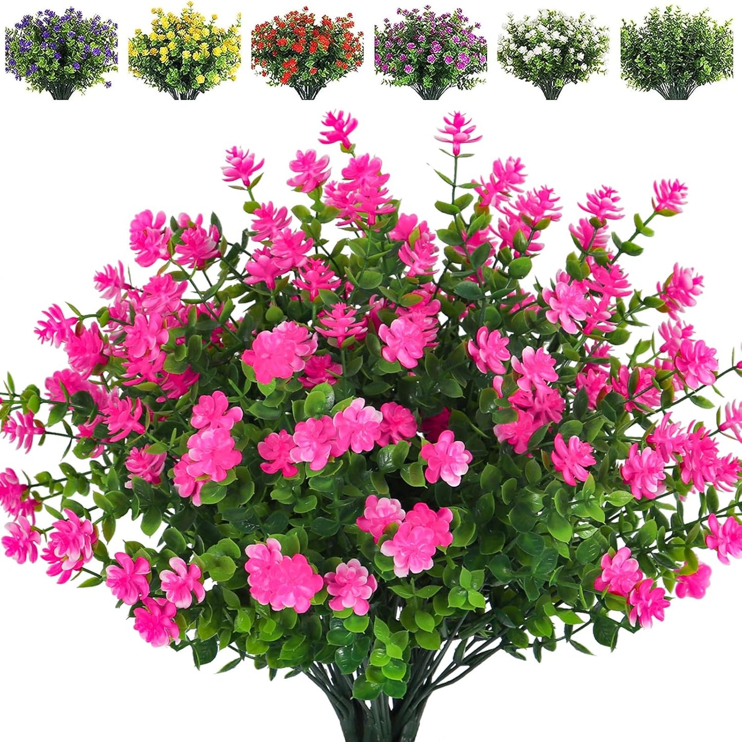 Artificial Flowers Outdoor Artificial Fake Flowers Fake Greenery Fake Plants Faux Outdoor Plastic Plants UV Resistant Shrubs Boxwood Plant Eucalyptus Hanging Basket Home Garden Decor (Pink)