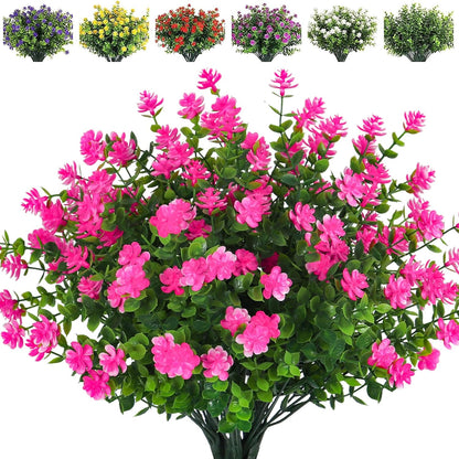 Artificial Flowers Outdoor Artificial Fake Flowers Fake Greenery Fake Plants Faux Outdoor Plastic Plants UV Resistant Shrubs Boxwood Plant Eucalyptus Hanging Basket Home Garden Decor (Pink)