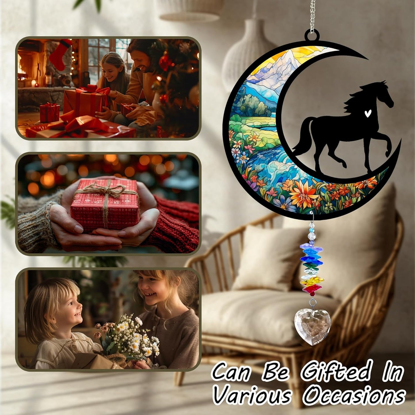 Horse Suncatcher, Personalized Pet Loss Gift with Name & Date, Heart-Shaped Crystal Sun Catcher, Horse Remembrance Sympathy Rainbow Maker for Window & Garden
