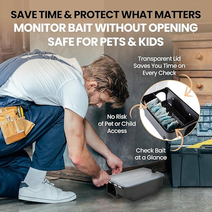 Köder-Discount Mouse & Rat Bait Station (Bait Not Included) – 2 Lockable Rat Bait Stations with Clear Lid & Dual Entry – Weather-Resistant, Tamper-Proof Rodent Trap (8.7 x 5.5 x 3.1)