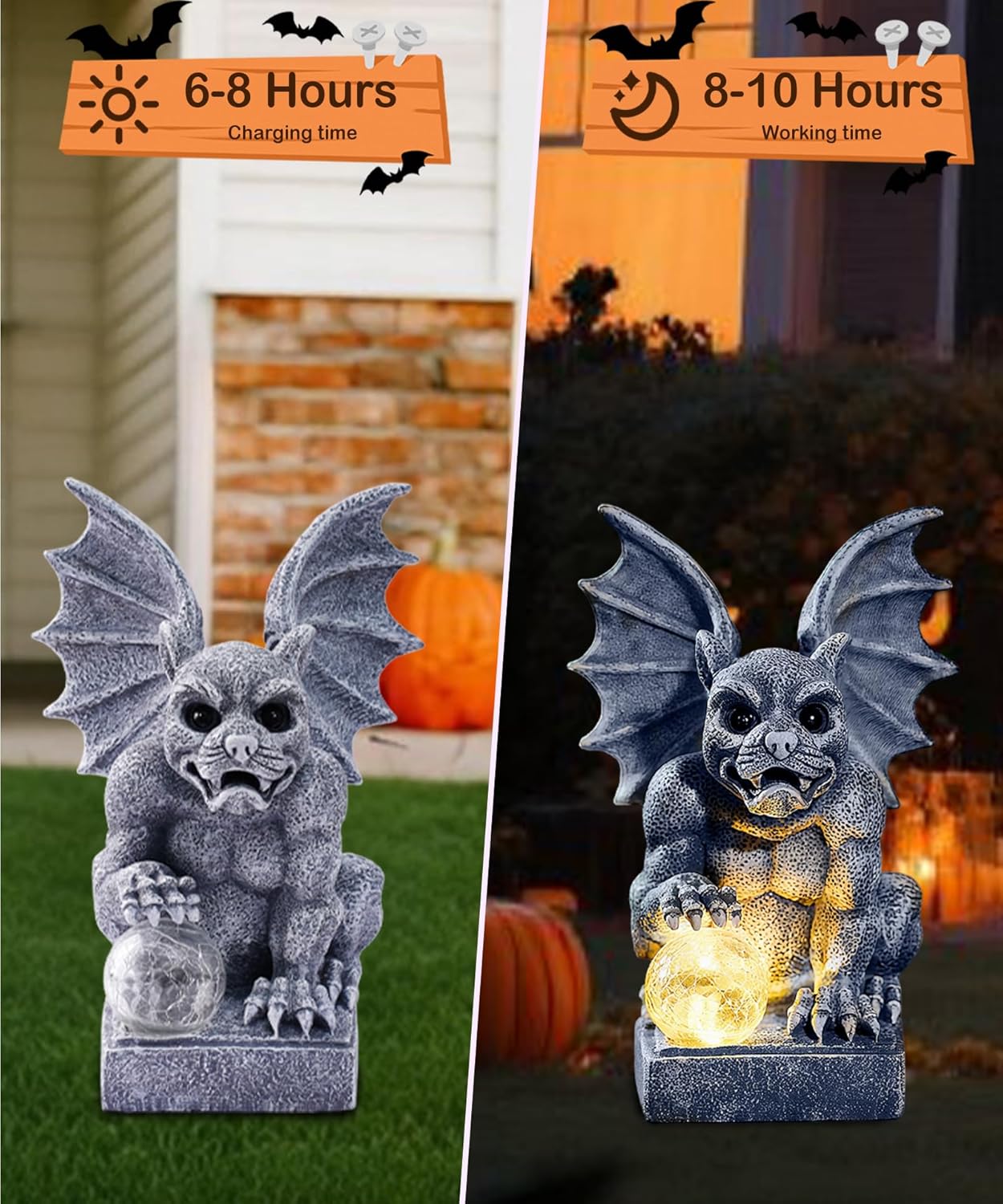Nacome Solar Gothic Gargoyle Garden Statue: Outdoor Dragon Decor Sculpture with Ball Lights for Yard Art Porch Patio - Unique Birthday Gifts for Women Mom
