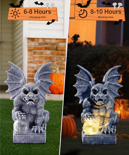Nacome Solar Gothic Gargoyle Garden Statue: Outdoor Dragon Decor Sculpture with Ball Lights for Yard Art Porch Patio - Unique Birthday Gifts for Women Mom
