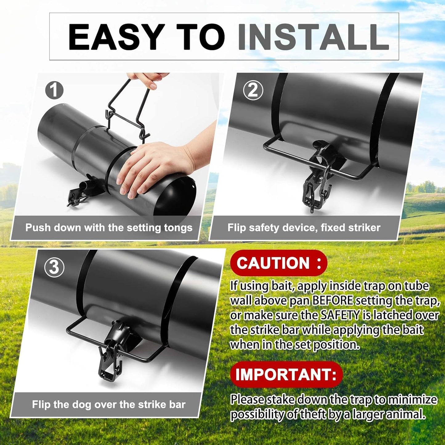 Qualirey Tube Squirrel Trap Rust Resistant Trap 4.5'' in Diameter with a Setting Tongs for Backyards Patios Gardens, Safe and Effective Pest Control Commercial and Residential Use (2 Pcs,15 Inch)
