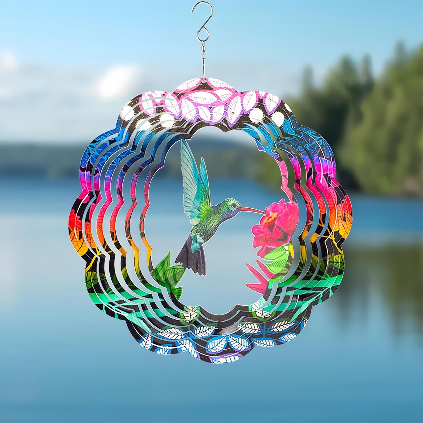 Wind Spinner Yard Art Garden Decor 3D Stainless Steel Metal Sculptures Kinetic Hanging Whirligigs Hummingbird Decorations Backyard Outside Indoor Outdoor Patio Ornaments Clearance Sun Catcher Windmill