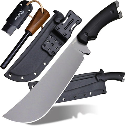 BA-KOR 5MM Full Tang (9CR18MOV) steel 14.1-inch chopping knife+K sheath&5.9-inch cerium igniter can be used for outdoor hunting, camping, obstacle removal, barbecue, fishing, kitchen cutting EDC， Gift giving
