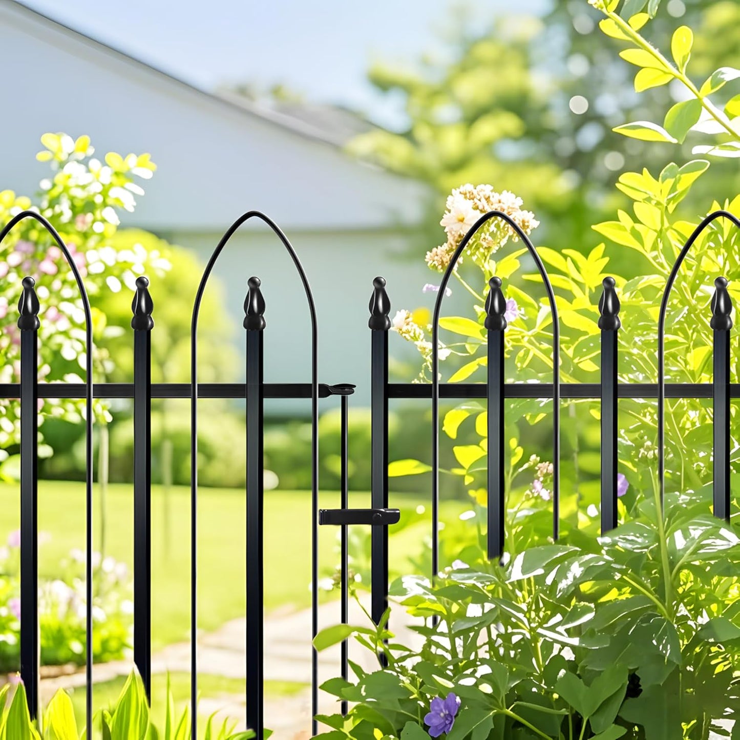 Garden Fence 32 inch H x 24 inch W, 5 Panels (4 Panels+1 Gate,Total 10 feet) Metal Decorative Border Folding Fence, Landscape Fencing for Dog Flower Bed, Yard, Animal Barrier